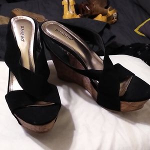 Black BAMBOO brand  suede wedge sandals. Size 10